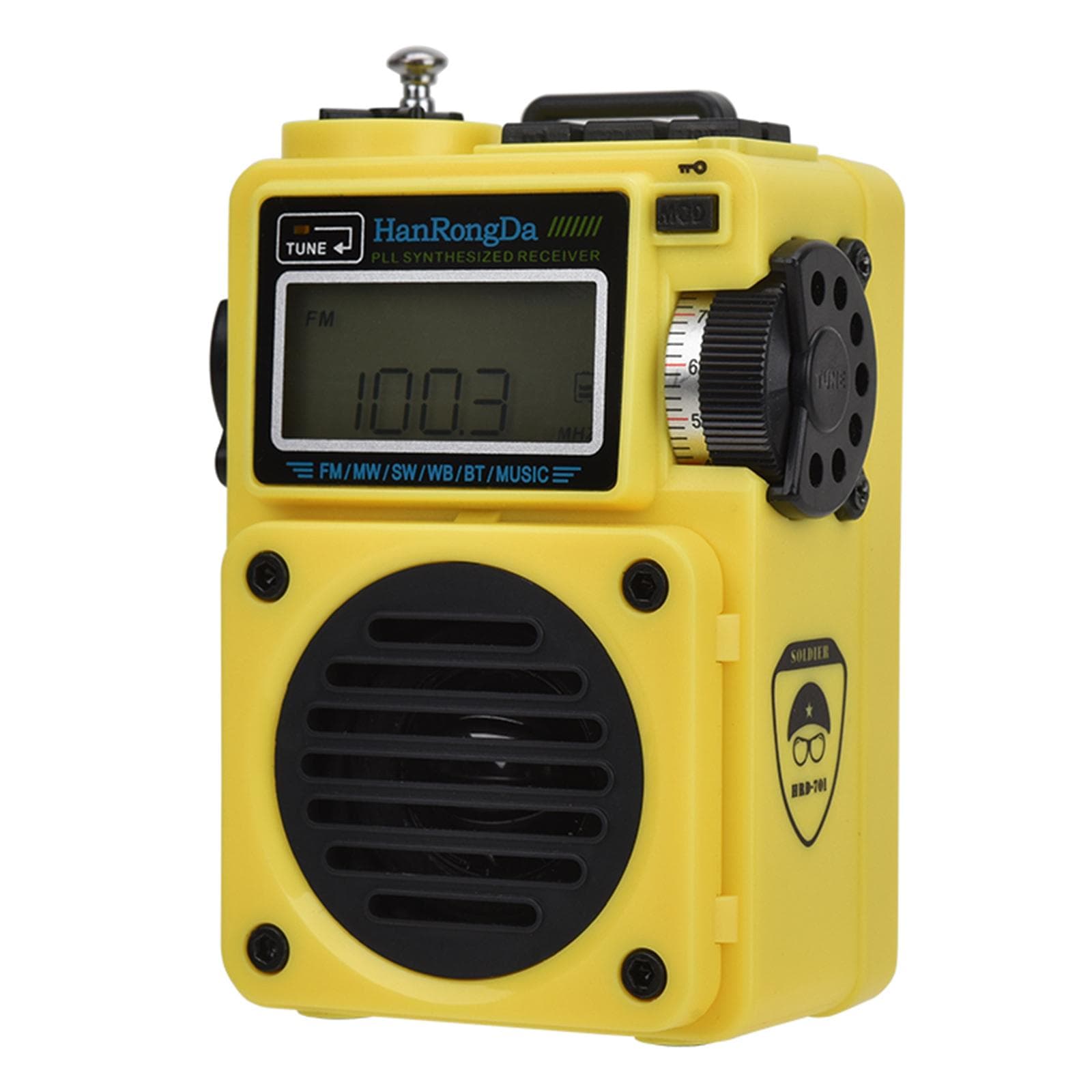 HRD-700 AM FM Radio Music Player Portable FM/SW/MW/WB Full-Band Digital Radio Rechargeable BT yellow