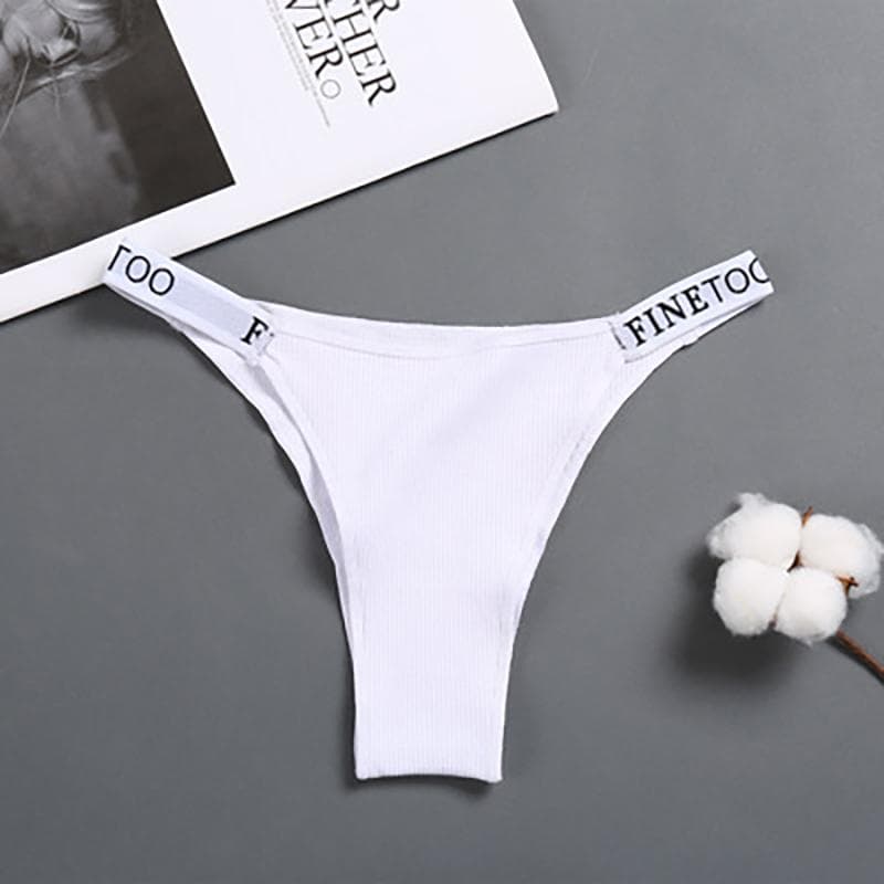 FINETOO Women's Thong High Waist Panties High Slit Cotton Underwear Threaded Cotton Letter Belt Briefs M white