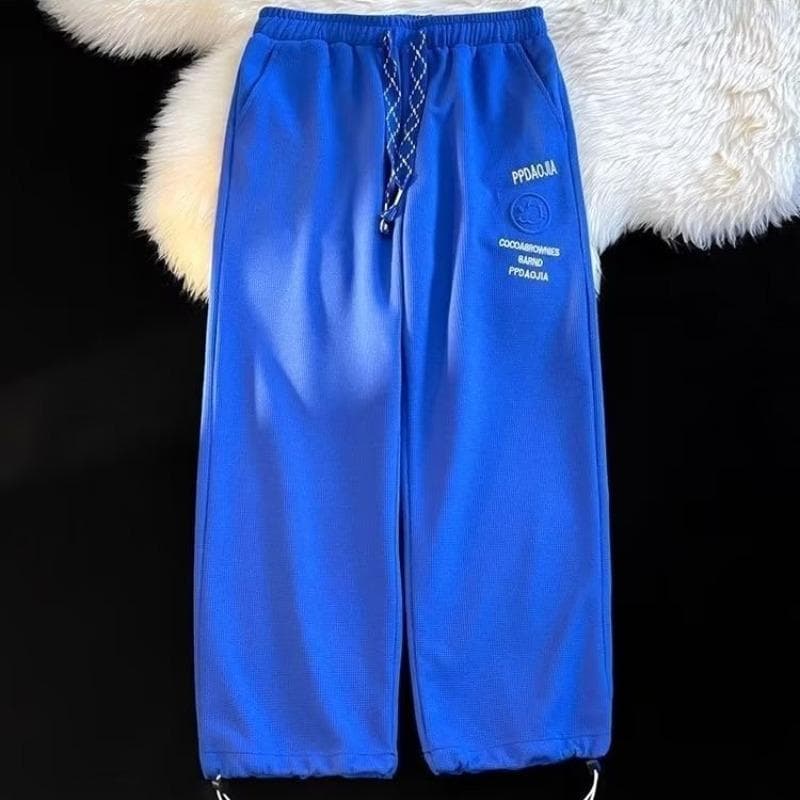 Drawstring Sports Pants Men's Hong Kong Style Harajuku Style Design Niche Casual Trousers 3XL blue