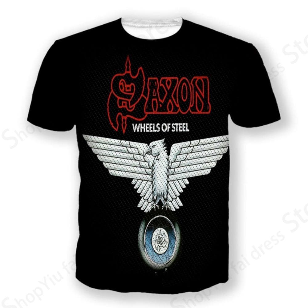 Rock Band Saxon Band 3d Print Tshirt Men Fashion T-shirt Hip Hop Tops Tees Men Clothes Heavy Metal Tops S