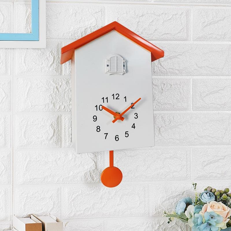 Modern Cuckoo Clock Bird Hanging Watch Decoration Alarm Clocks Wall Clock for Kids Bedroom Kitchen Office Home Decor orange