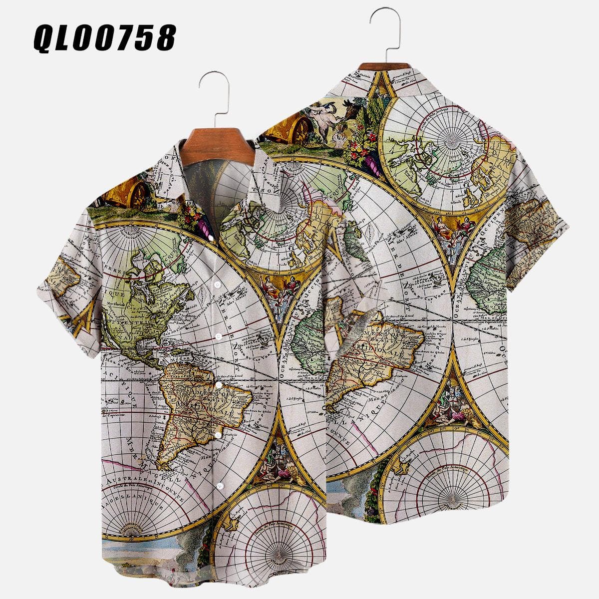 Hawaiian Shirts Map 3d Print Shirt Men's Women's Shirts Men's Casual Vocation Lapel Shirt Summer Beach Camisa Trip Blouse Casual 4XL