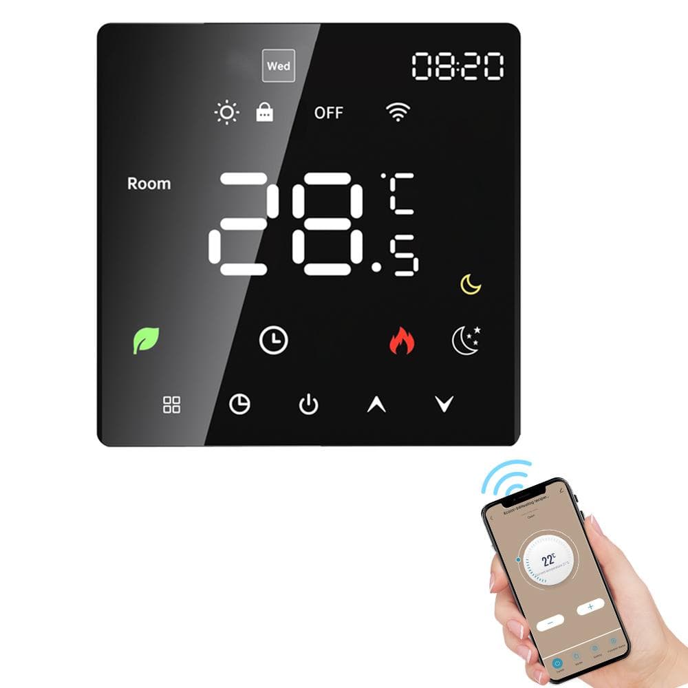 Smart Thermostat for Home Touchscreen Programmable Temperature Control IP20 Protection Auto/Manual WiFi Water Heating black