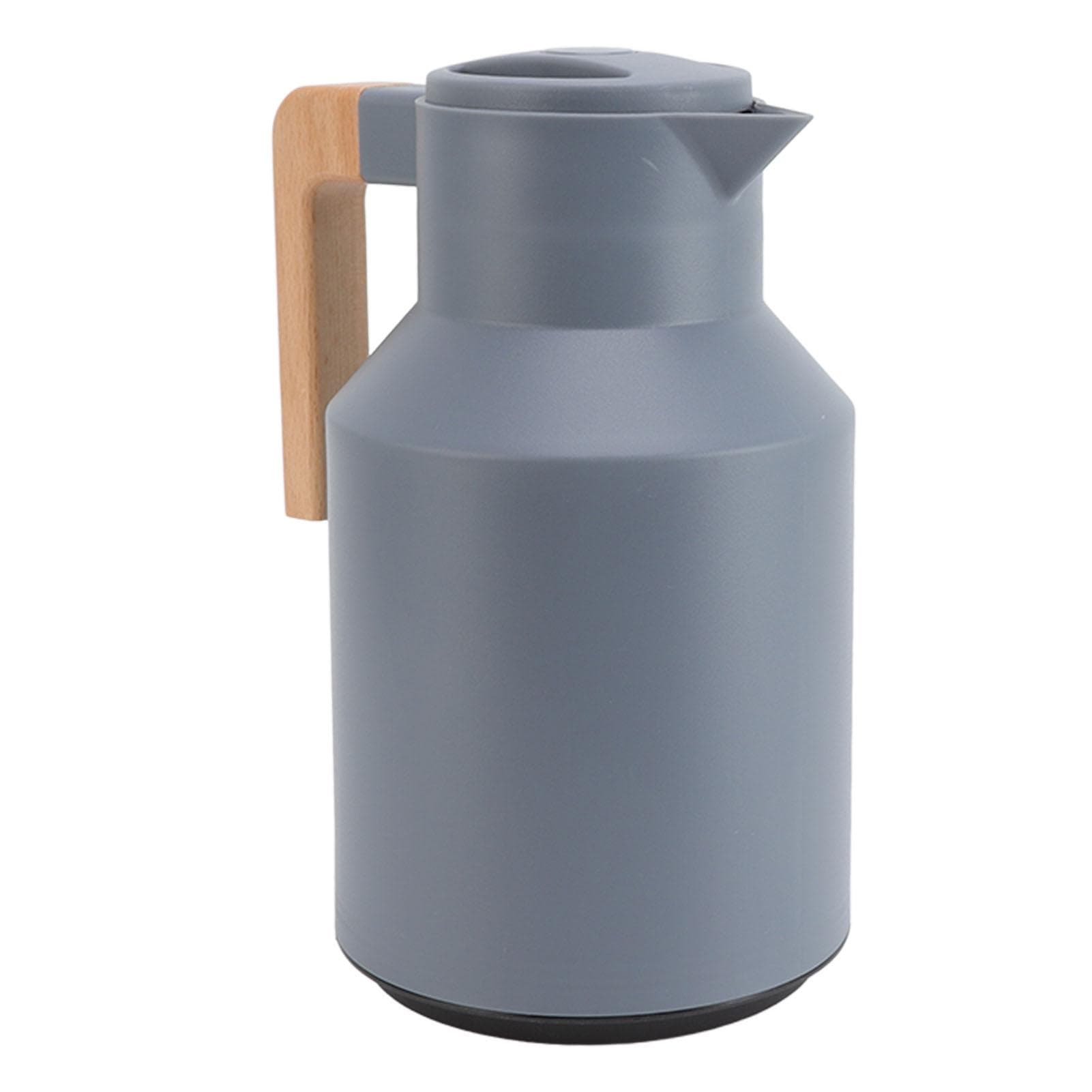 Coffee Carafe 1000ml Wooden Handle Double Wall Vacuum Heat Retention Thermal Coffee Carafe for Tea L(for 6.5-9kg) gray