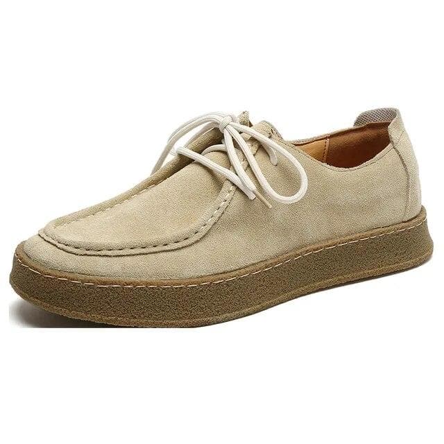Men's Shoes Lace up Leather Casual Shoes Spring Autumn Male Sneakers Designer Man Shoes Genuine Leather Barefoot Shoes 43 beige