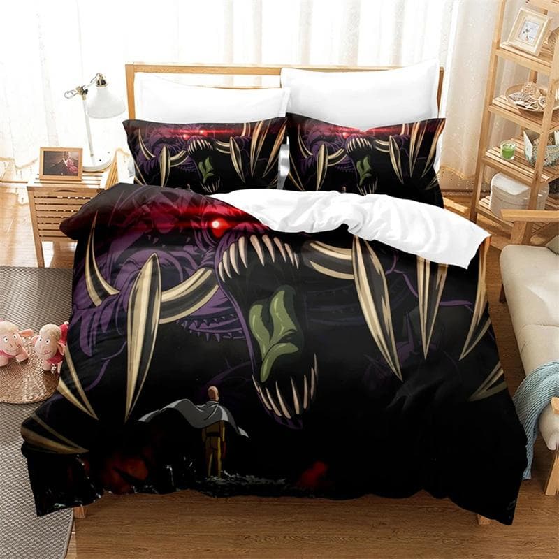 Anime One-Punch Man Saitama Bedding Set,Duvet Cover Comforter Bed Set Quilt Cover Pillowcase,King Queen Twin Size Boys Girls 135x200cm 2pcs