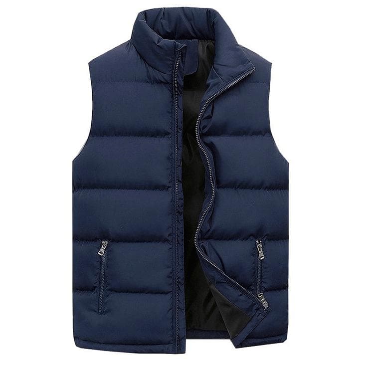 Plus Size Men's Autumn Winter Warm Waistcoat Solid Cotton Vest Casual Outerwear Sleeveless Coat with Pockets 6XL navy blue