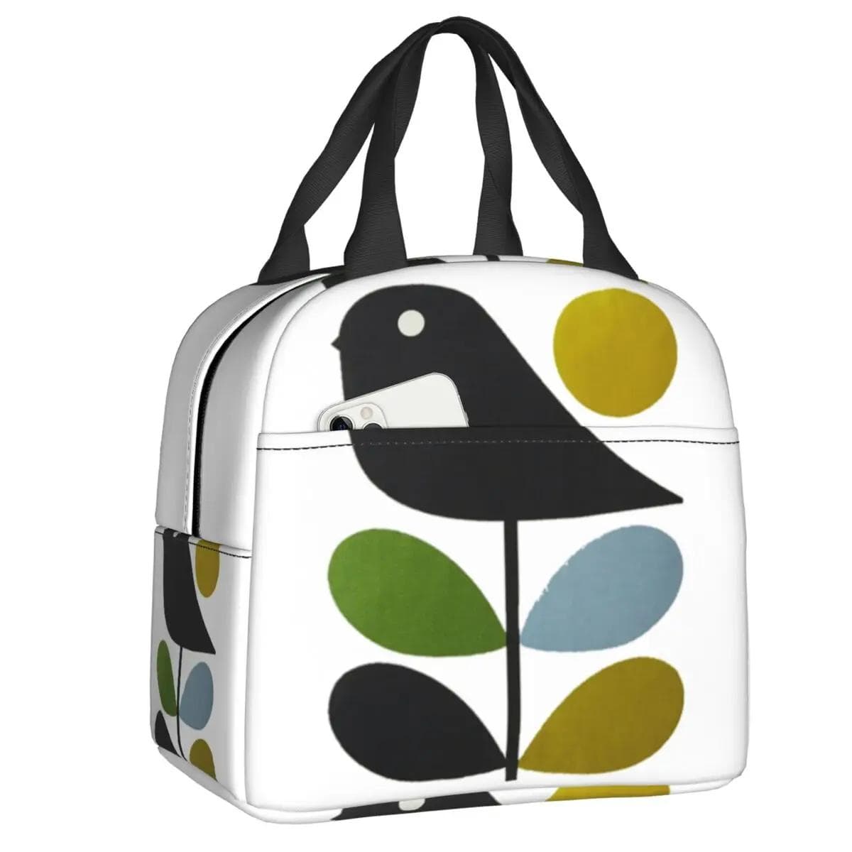 Orla Kiely Bubble Flowers Insulated Lunch Bag for Women Leakproof Scandinavian Thermal Cooler Lunch Tote Beach Camping Travel 22x20x13CM black