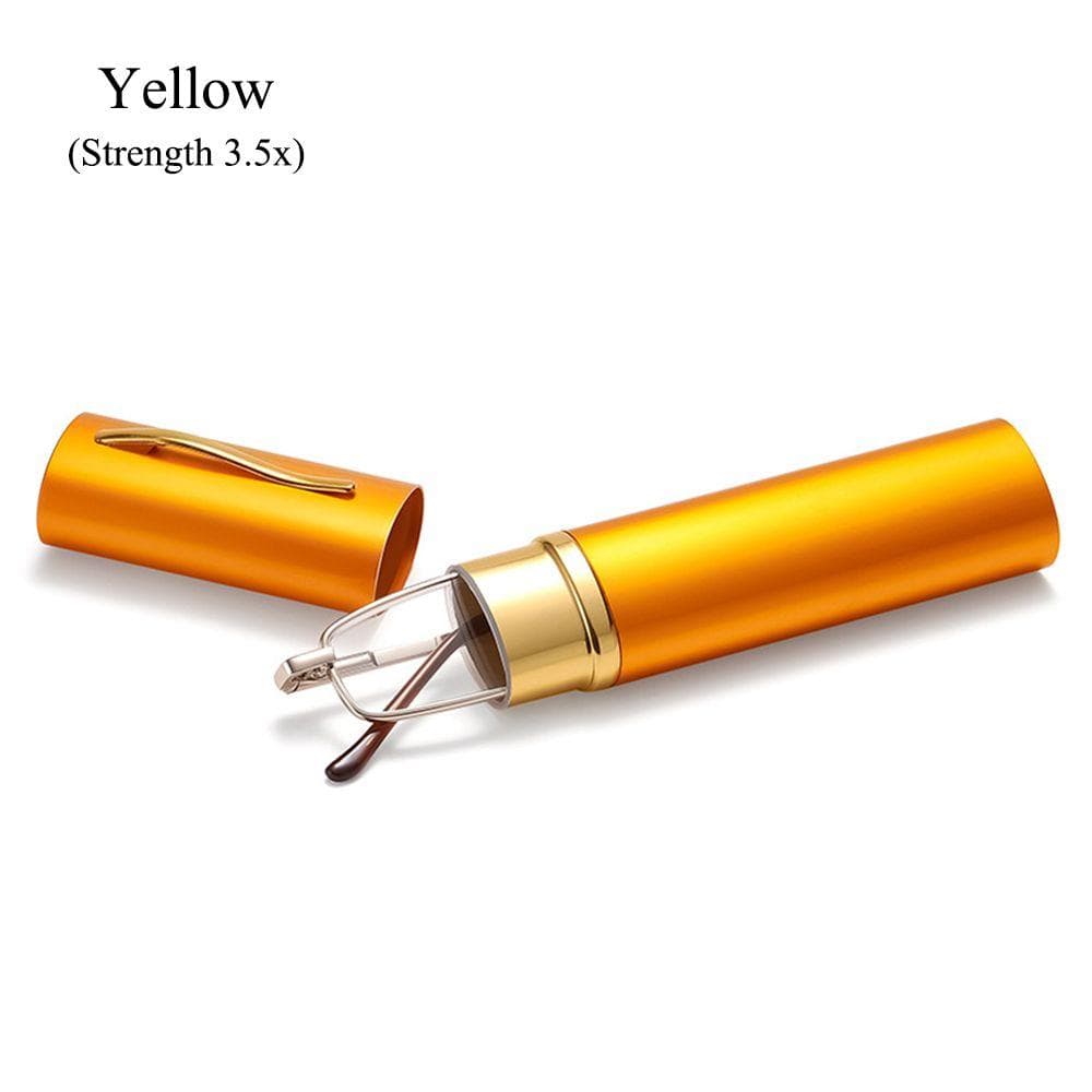 Lightweight Portable Slim Reading Glasses Eyeglasses with Pen Clip Tube Case Readers for Men Women Strength 3.5x yellow
