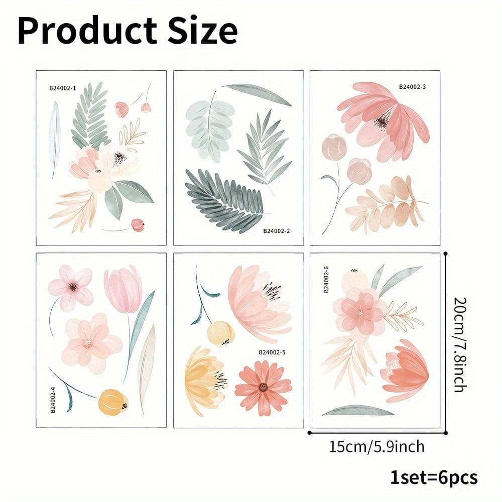 6pcs/Set, Non-Slip Bathtub Stickers, Fresh Floral And Botanical Patterns, Bathroom Stickers, Waterproof Frosted Plastic Tub Decals 6pcs
