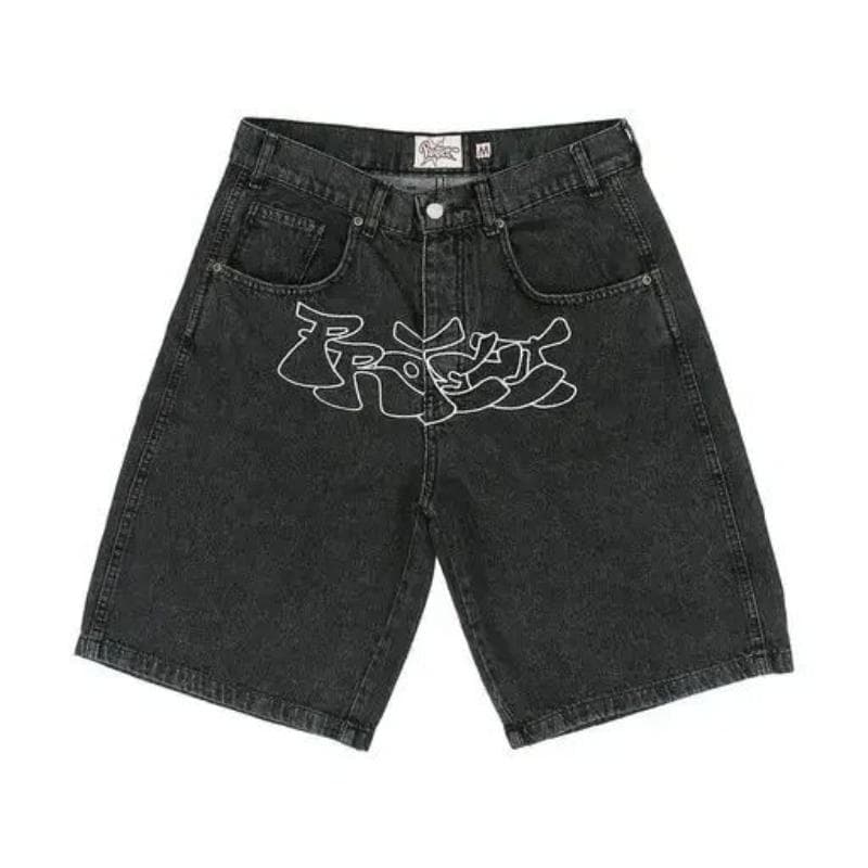 Unisex Y2K Jeans Men Women Hip Hop Cartoon Graphics Streetwear Retro Patchwork Denim Short Retro Loose Denim Casual Shorts XXL