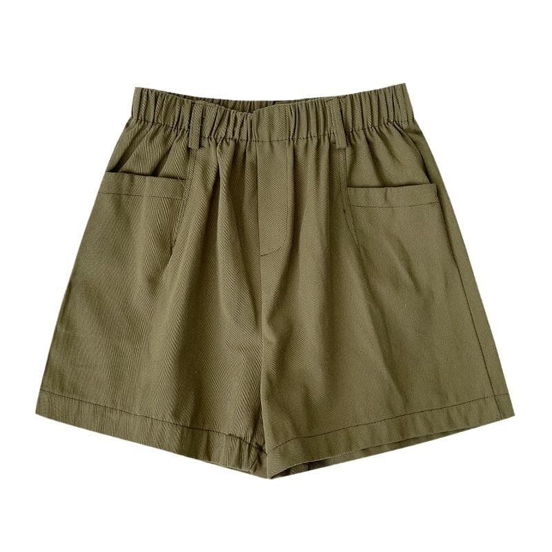 Work Pants, Wide-leg Shorts for Women In Summer New High-waisted Slimming Elastic Waist Casual Pants XXXXL green