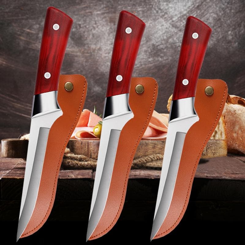 Kitchen Meat Cleaver Stainless Steel Boning Knife Sharp Vegetable Fruit Paring Knife Chef Slicing Knife Fish Cutting with Cover 3pcs
