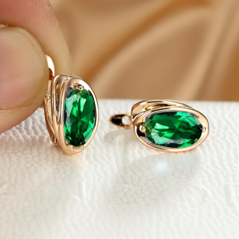 Luxury Gold Color Clip on Earrings Oval Cut Aqua Blue Stone Earrings Drop Dangle Hook Earrings Jewelry green
