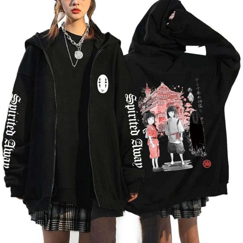 Anime Totoro Sweatshirts Men and Women Zipper Jackets Hooded Sweatshirts Casual Hip Hop Zip Up Hoodie XXL