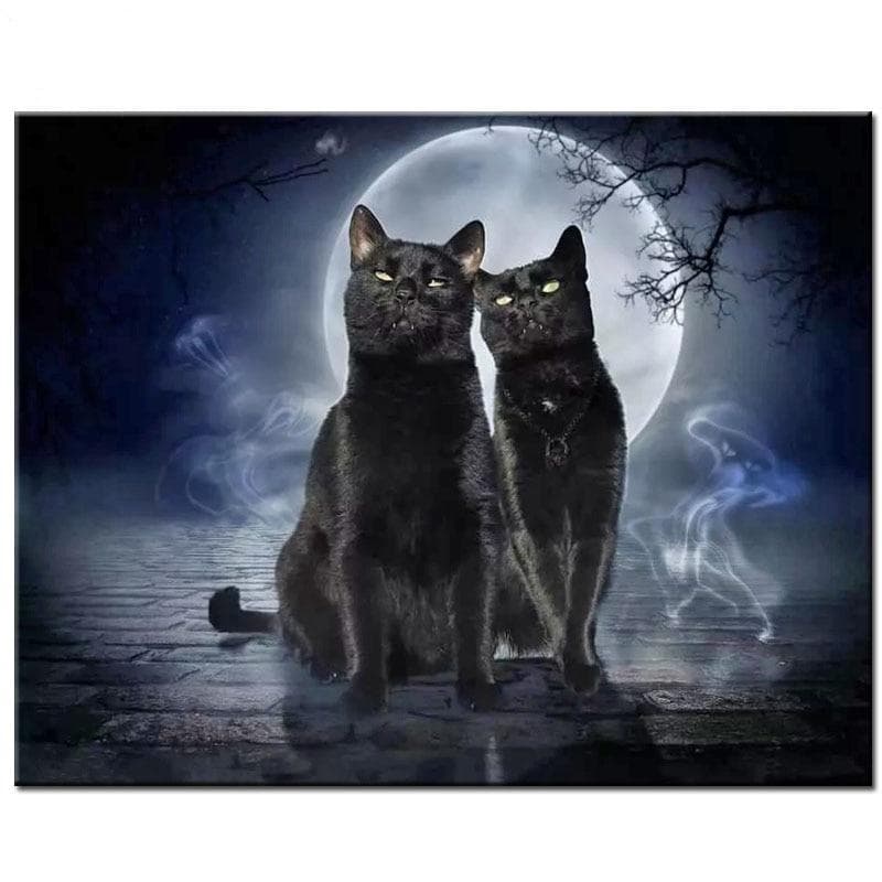 Halloween Black Cats Moon Night Diamond Painting Full Drill Diamond Embroidery 20X30CM