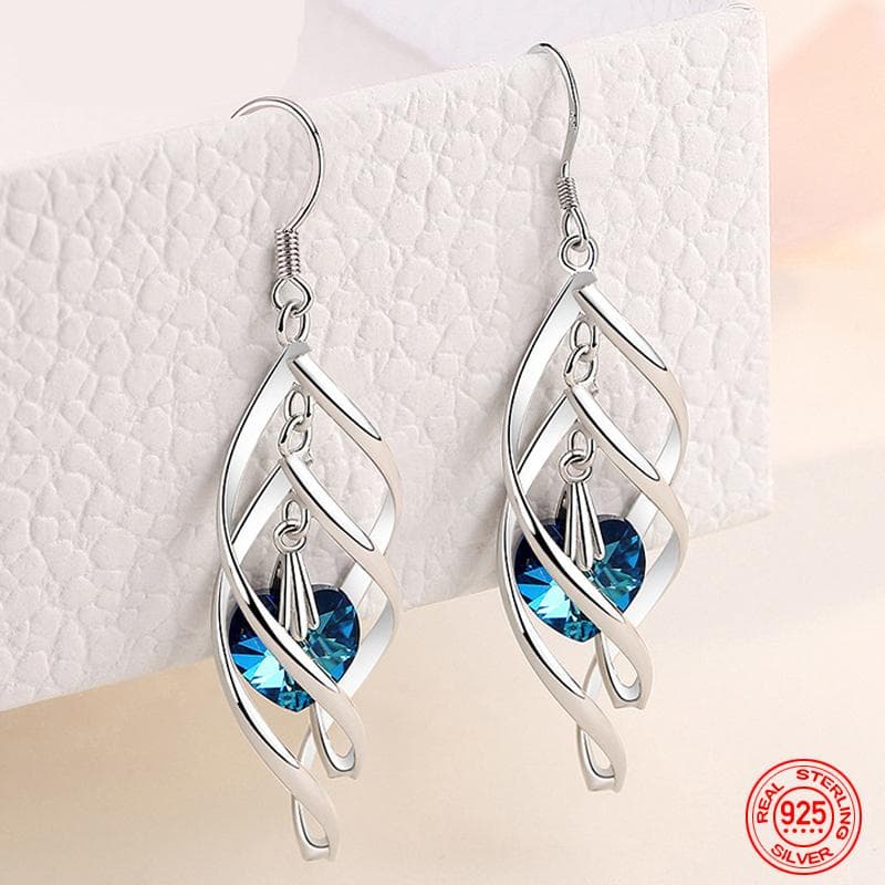 Arrival 925 Sterling Silver Crystal Long Dangle Earrings for Women Charm Wedding Party Jewelry Gift blue