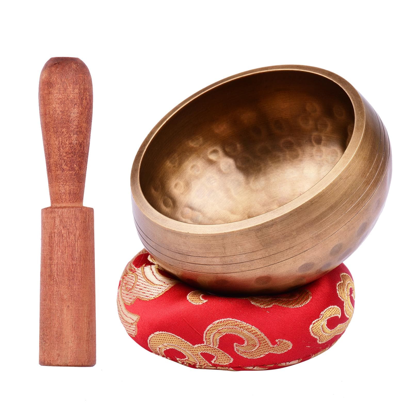 Muslady Tibetan Singing Bowl Set with 8cm/3inch Handmade Metal Sound Bowl & Soft Cushion & Wooden 3 Inch & Round Cushion &1