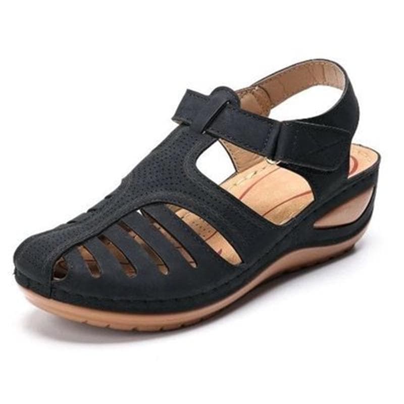 Summer Retro Wedge Sandals for Women Non-Slip Soft-Soled Hole Shoes Beach Shoes Ladies Brown Sandals 39 black
