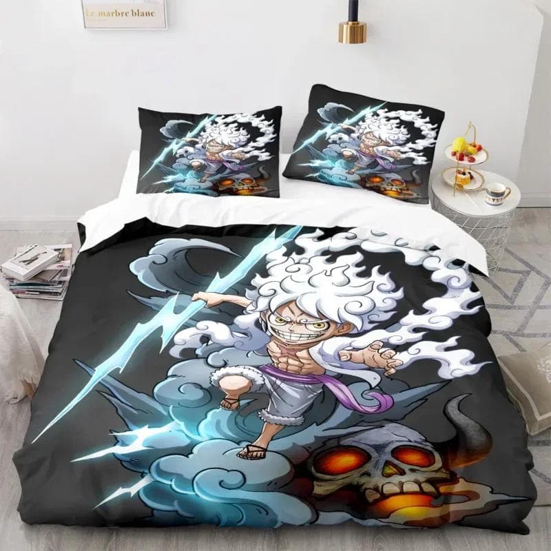 One-Piece Anime Duvet Cover Set Comforter Printed Nika Luffy Gear Cartoon Twin Size Bedding Sets Gifts 3-pieces Set Home Decor US King259x229cm