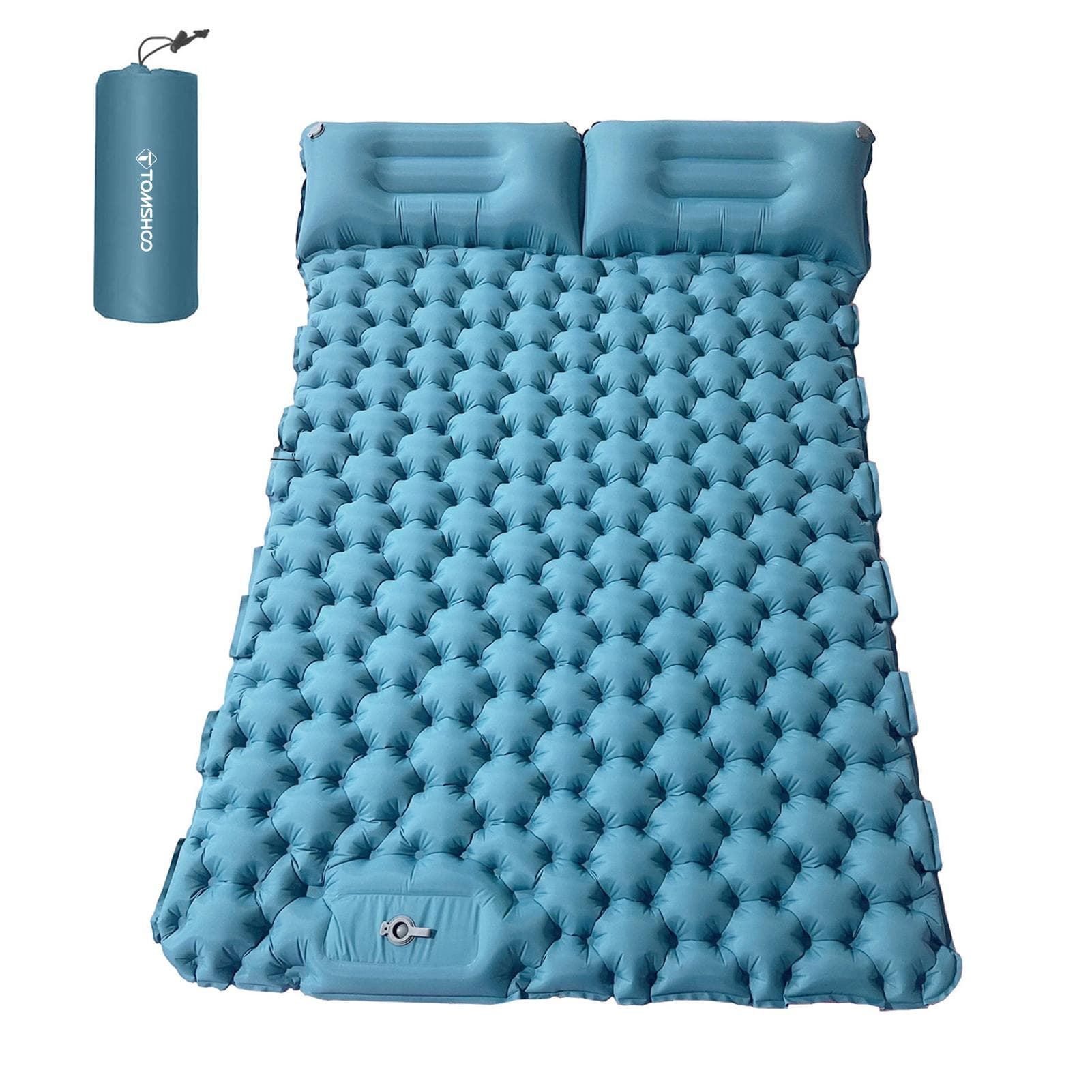 TOMSHOO 2 Person Camping Mat with Air Pillow Portable Air Mattress Waterproof Backpacking Sleeping light blue