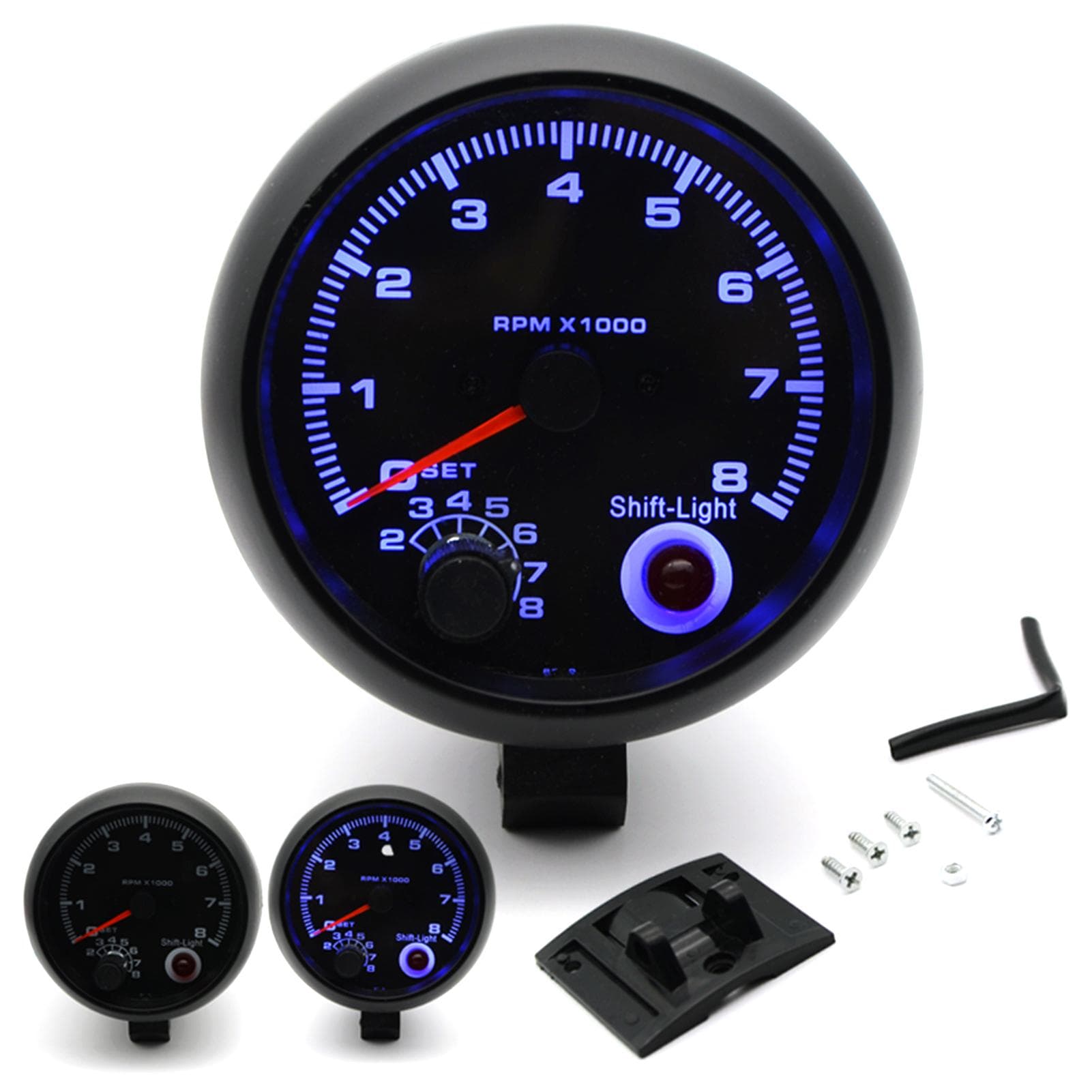 3.75 Car Universal Black Tachometer Gauge Blue Inter Shift light 0-8000 RPM black