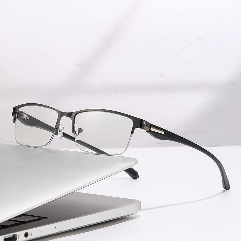 Vintage Photochromic Prescription Glasses Anti Blue Light Half Frame Business Color Changing Eyewear for Men Single Version&1.56&Anti Blue Ray