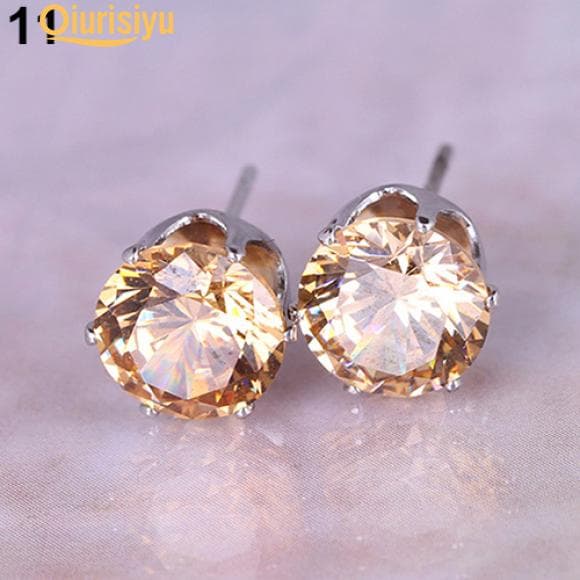 Women Round Cubic Zirconia Golden Silver Alloy Ear Studs Earrings Charm Gift yellow/silver