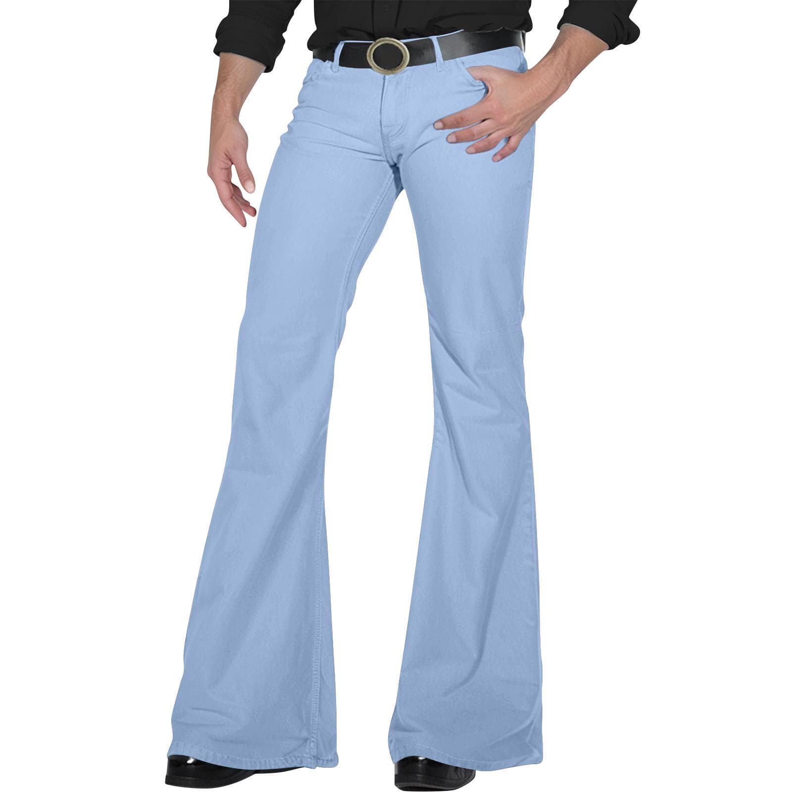 Men's Retro Disco Flared Pants Loose Stretch Vintage Trousers Fit Flared Comfortable Retro Stretch Twill Men's Trousers XXL sky blue