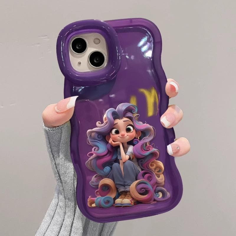 Curly Hair Girl Suitable for Iphone16 IPhone Case 15promax Double Stand 14 Cute 13 Wave Side 12 iphone 14 promax