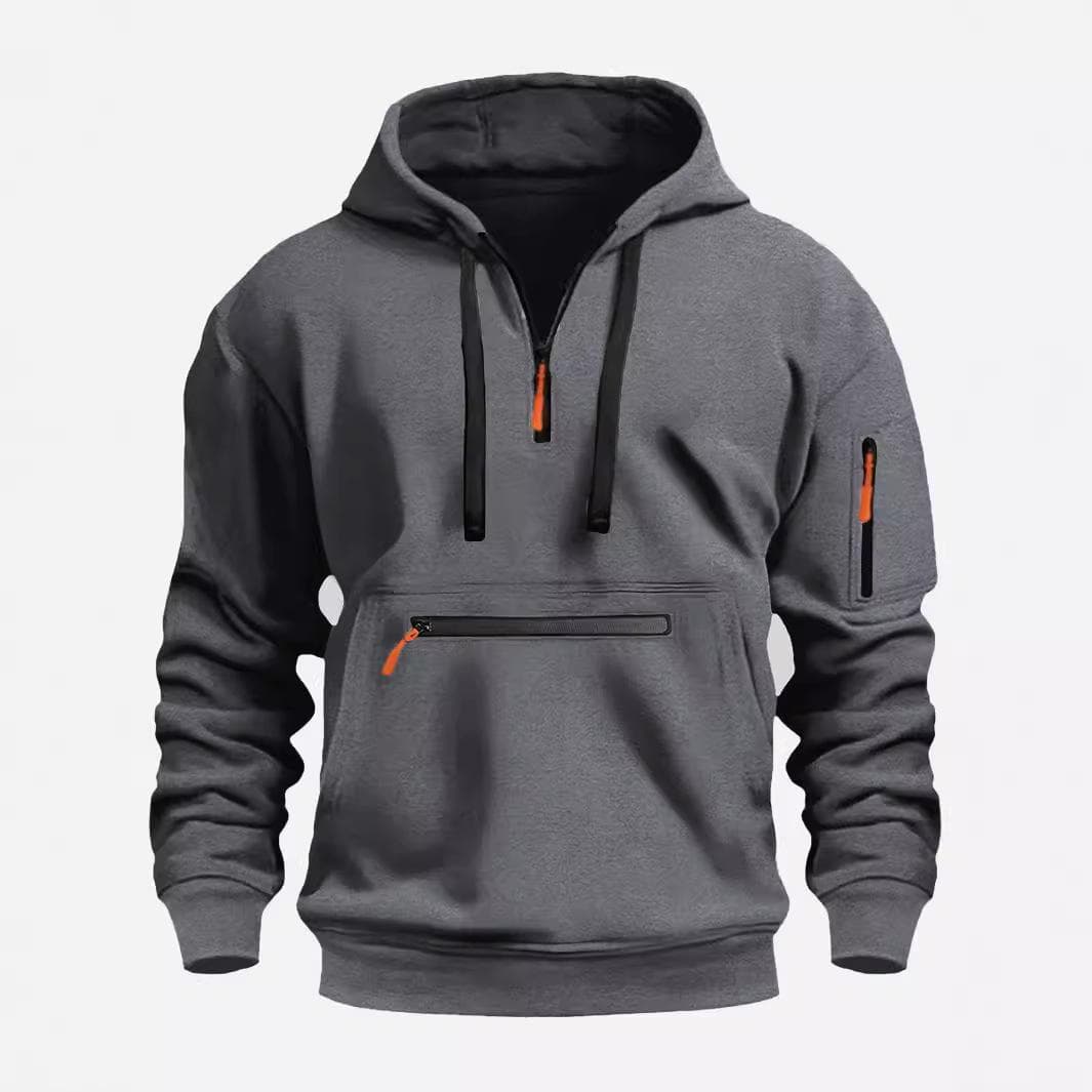 Men's Waterproof Zipper Pocket Hoodie - Autumn/Winter Casual Sportswear M dark gray