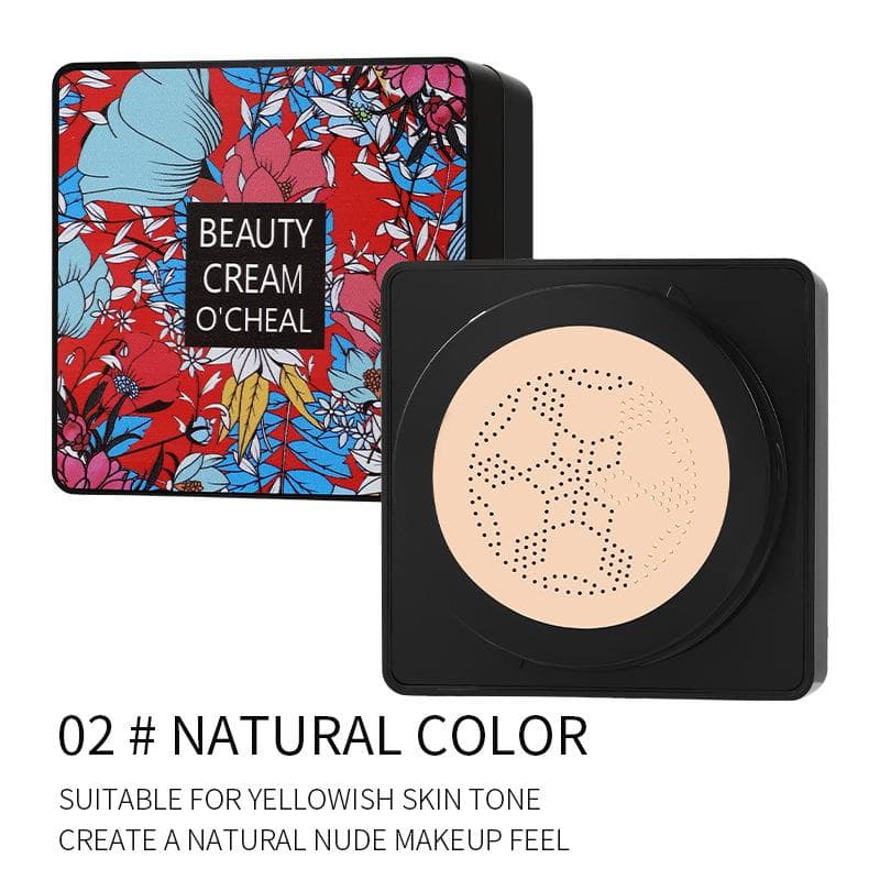 Mushroom Head Air Cushion BB Cream Face Concealer Brightening Skin CC Cream Lightweight Full Coverage Multi-functional Foundation Primer 02#Natural