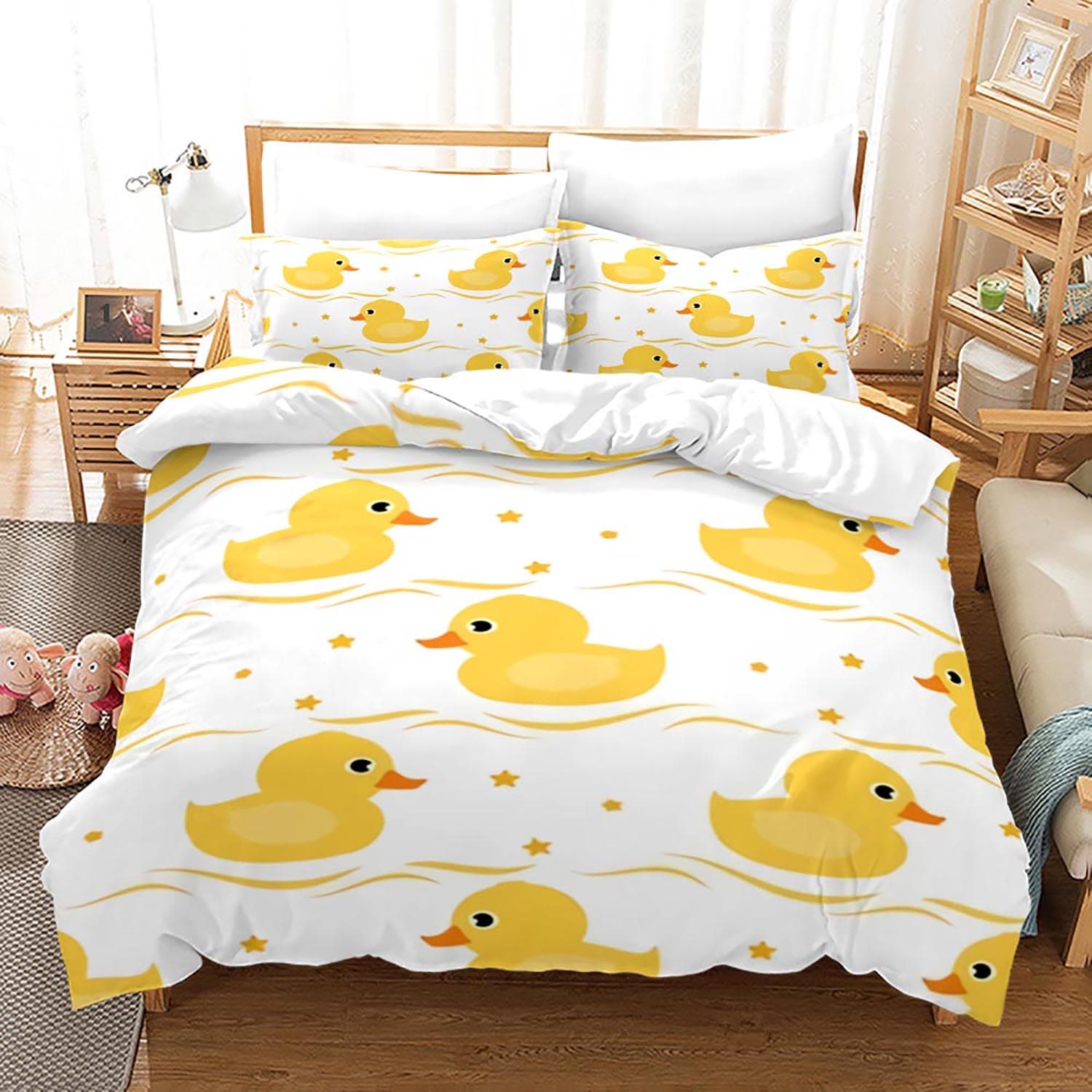 Yellow duck Bedding Set Single Twin Full Queen King Size Little duck Bed Set Aldult Kid Bedroom Duvetcover Sets 3D Print 020 US Twin(172x218cm)