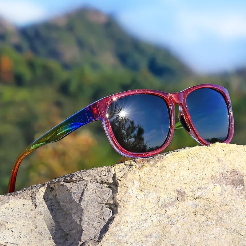 Unisex Square Sunglasses Purple Glitter Frame TAC Lenses Lightweight for Outdoor Sports Fashion UV Protection