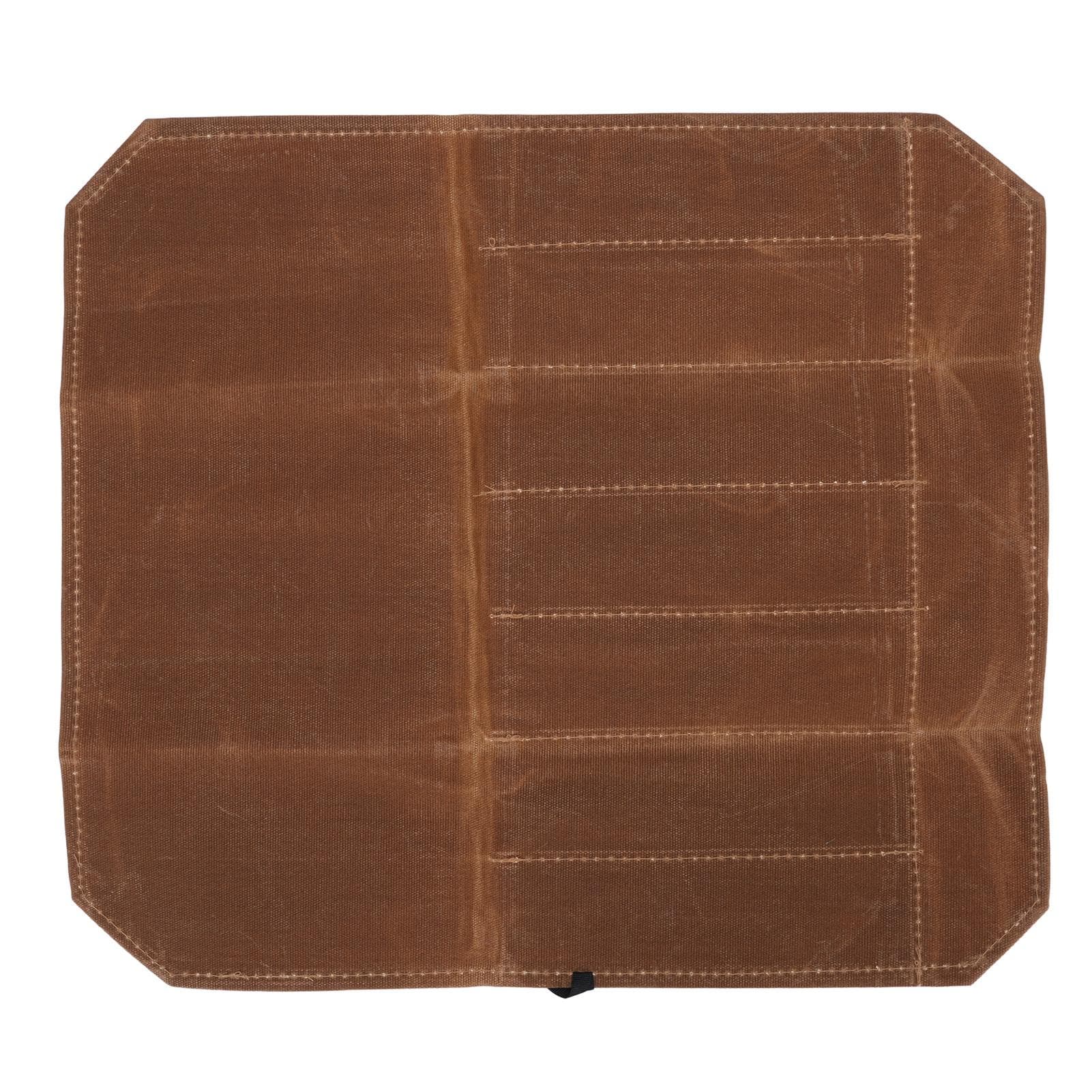 Cutlery Roll Case Wet Waxed Canvas Portable 7 Slots Chef Cutlery Roll Storage Bag for Outdoor Khaki
