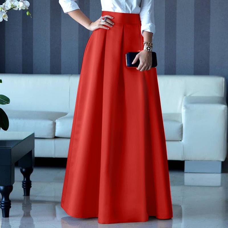 ZANZEA Women Summer Fashion A-line Long Skirts Solid Color Loose Maxi Skirts 4XL red