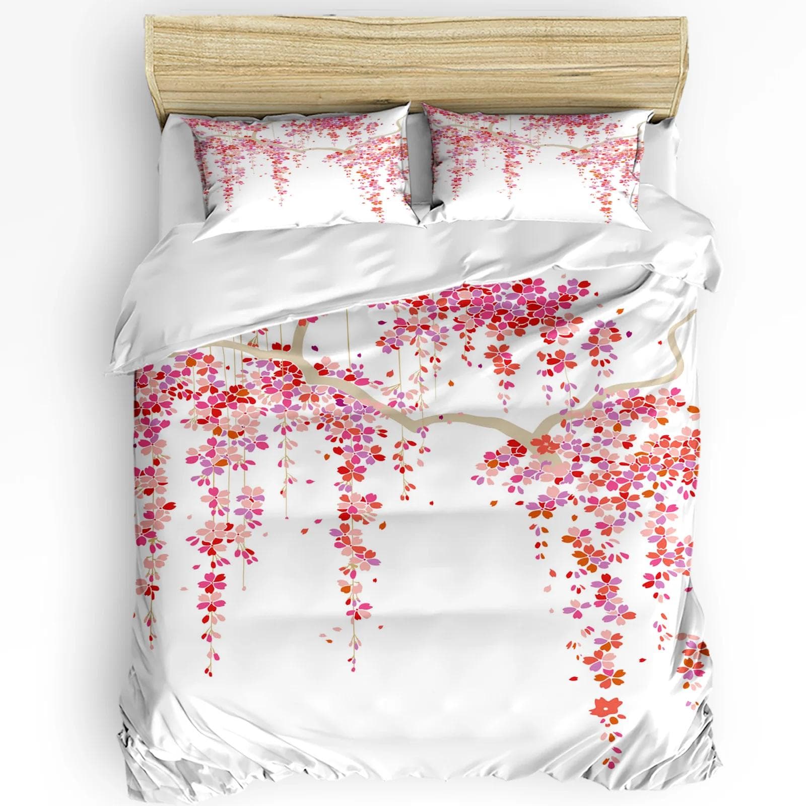 Floral Bedding Set Comforter Duvet Cover Pillow Shams Poppies of Spring Season Pastoral Flowers Bot Bedding Cover Double Bed Set AU Double(180x210cm)