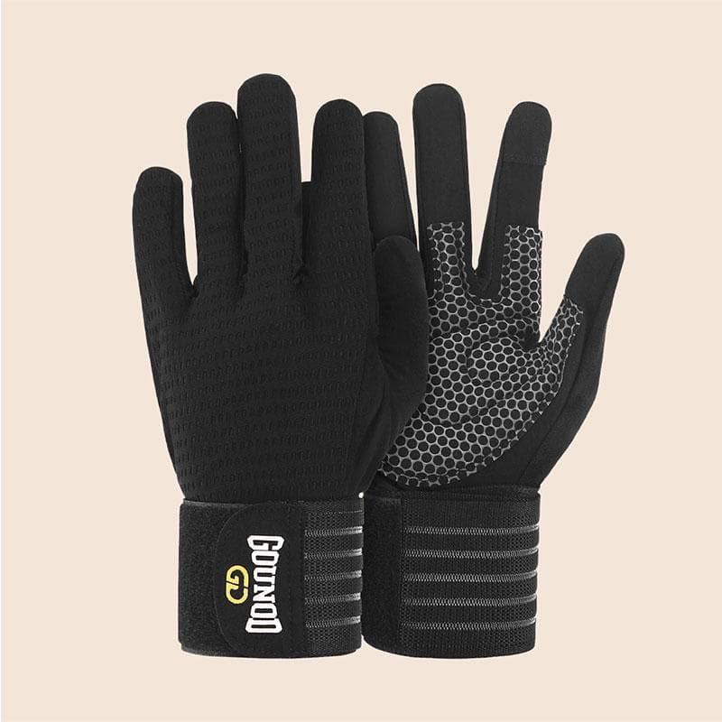 1Pc Full Finger Fitness Gloves Breathable Wear Resistant Weightlifting Gloves for Gym Training Sports Equipment L black