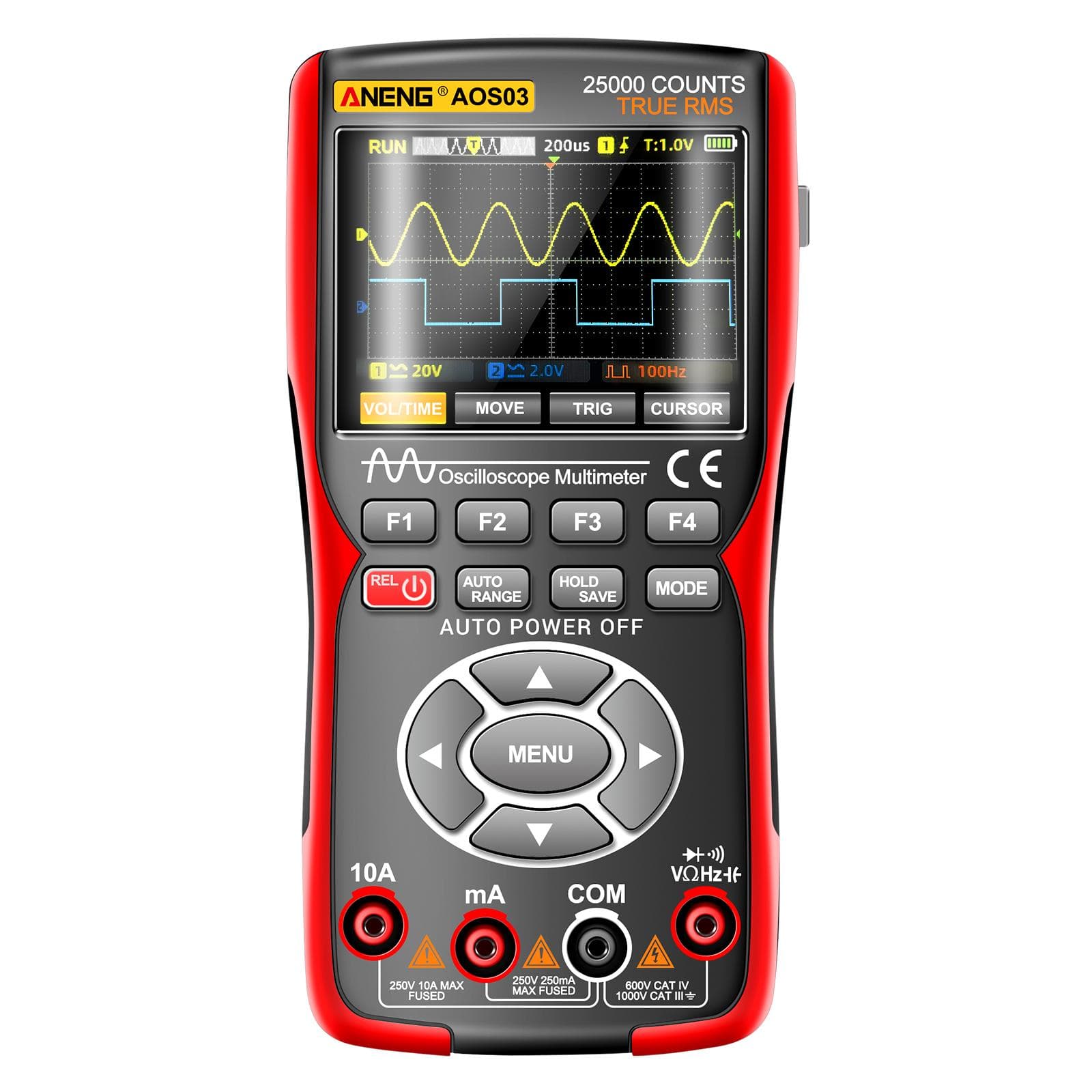 3-in-1 Handheld Oscilloscope Multimeter Signal Generator Dual Channel 50MHz Bandwidth 280MSas High red black
