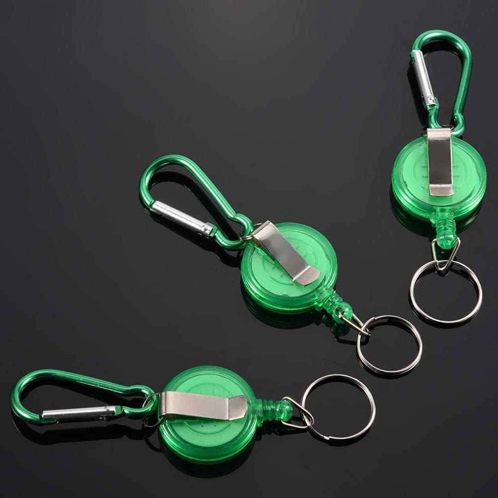 3Pcs Fishing Tool Nylon Cord Stopper Retractable Ring Reel Holder Key Chain (Green)