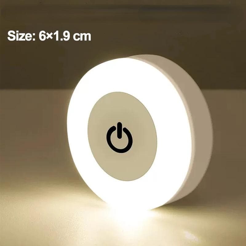 Mini LED Touch Sensor Night Lights USB Rechargeable Kitchen Bedroom Magnetic Base Wall Light Round Portable Night Lamp white