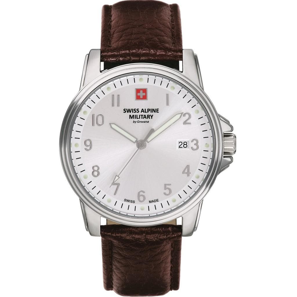 Swiss Alpine Military By Grovana Leader Silver Dial Quartz 7011.1532 100M Men's Watch silver