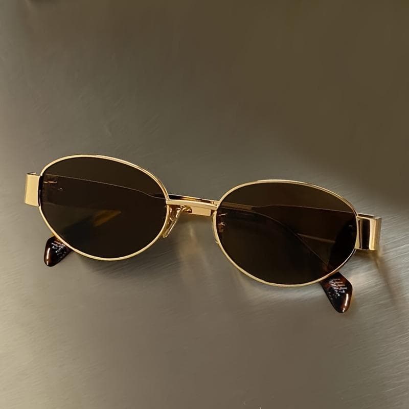 Trendy Oval Sunglasses Women Metal Frame Vintage Designer Shades Unisex Anti Glare UV Protection 1PC