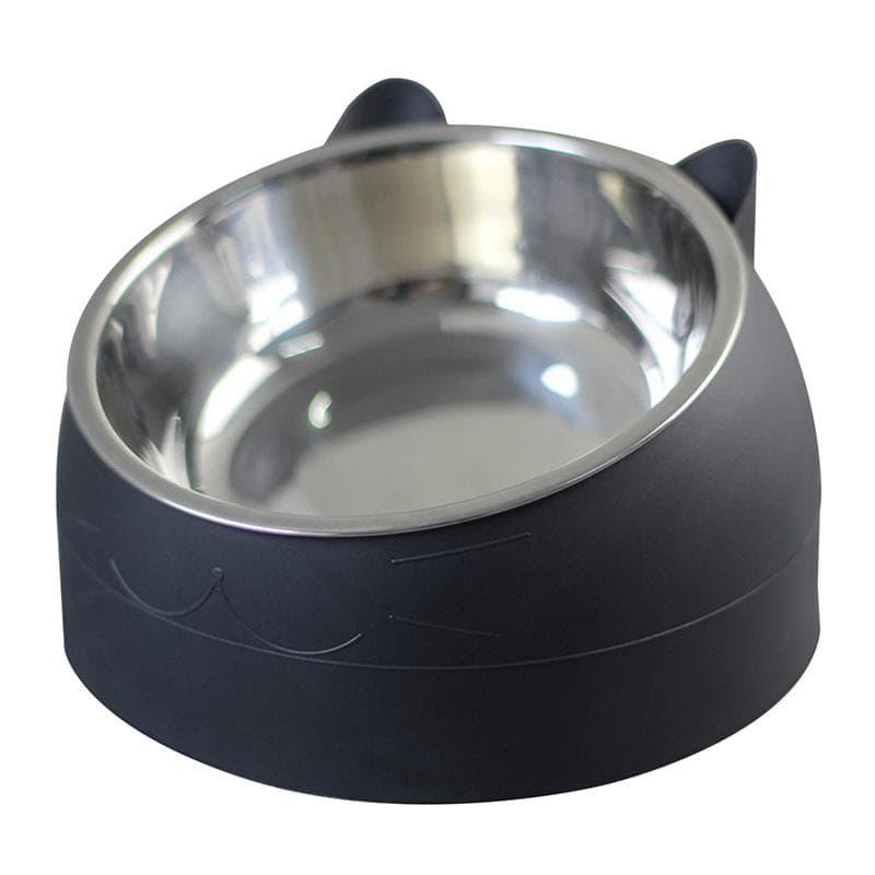 Stainless Cat Bowls Non-slip Base Pets Puppy Cats Food Drink Water Feeder Neck Protection Dish Pet Bowl 15 Degrees Tilted 400ML black