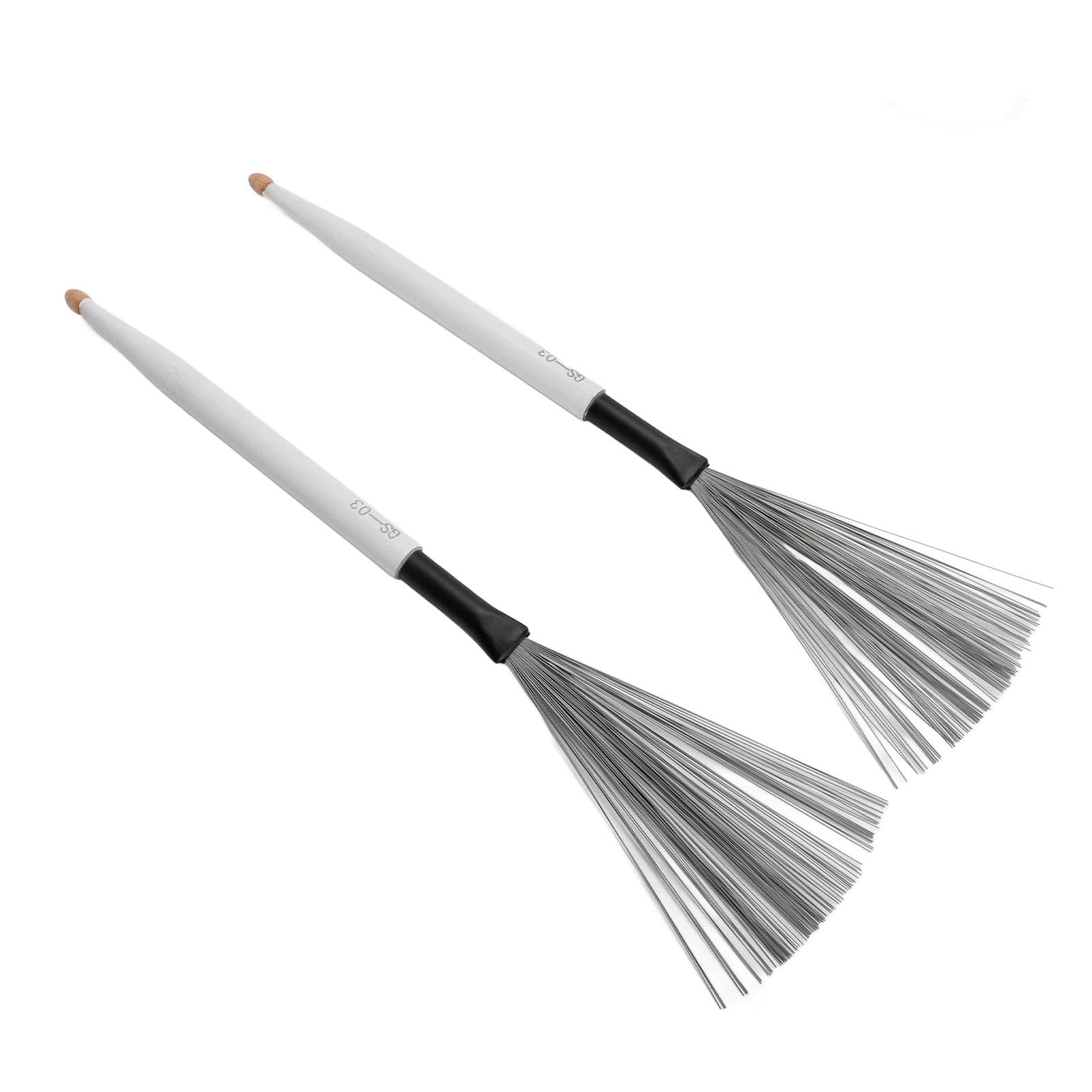 2PCS Drum Brush Double Headed Dual Purpose Maple Drumstick Rubber Steel Wire Portable Percussion white