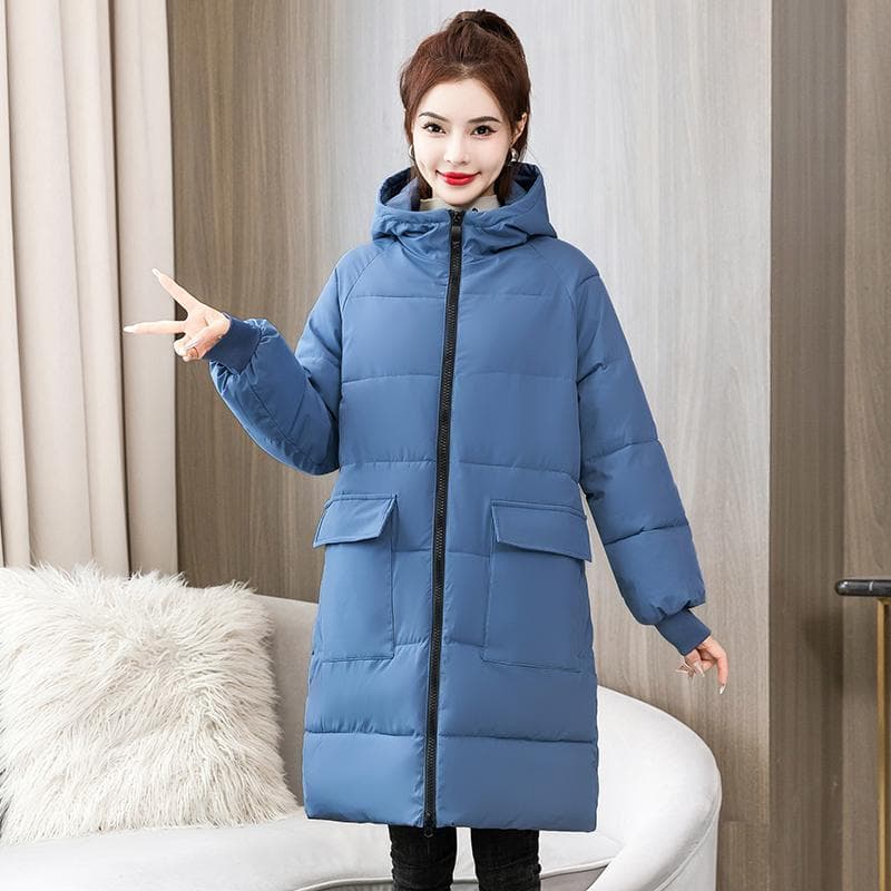 Plus Size XL-8XL Winter Jacket for Women Hooded Casual Warm Thick Cotton Padded Long Parkas With Pockets 6XL blue