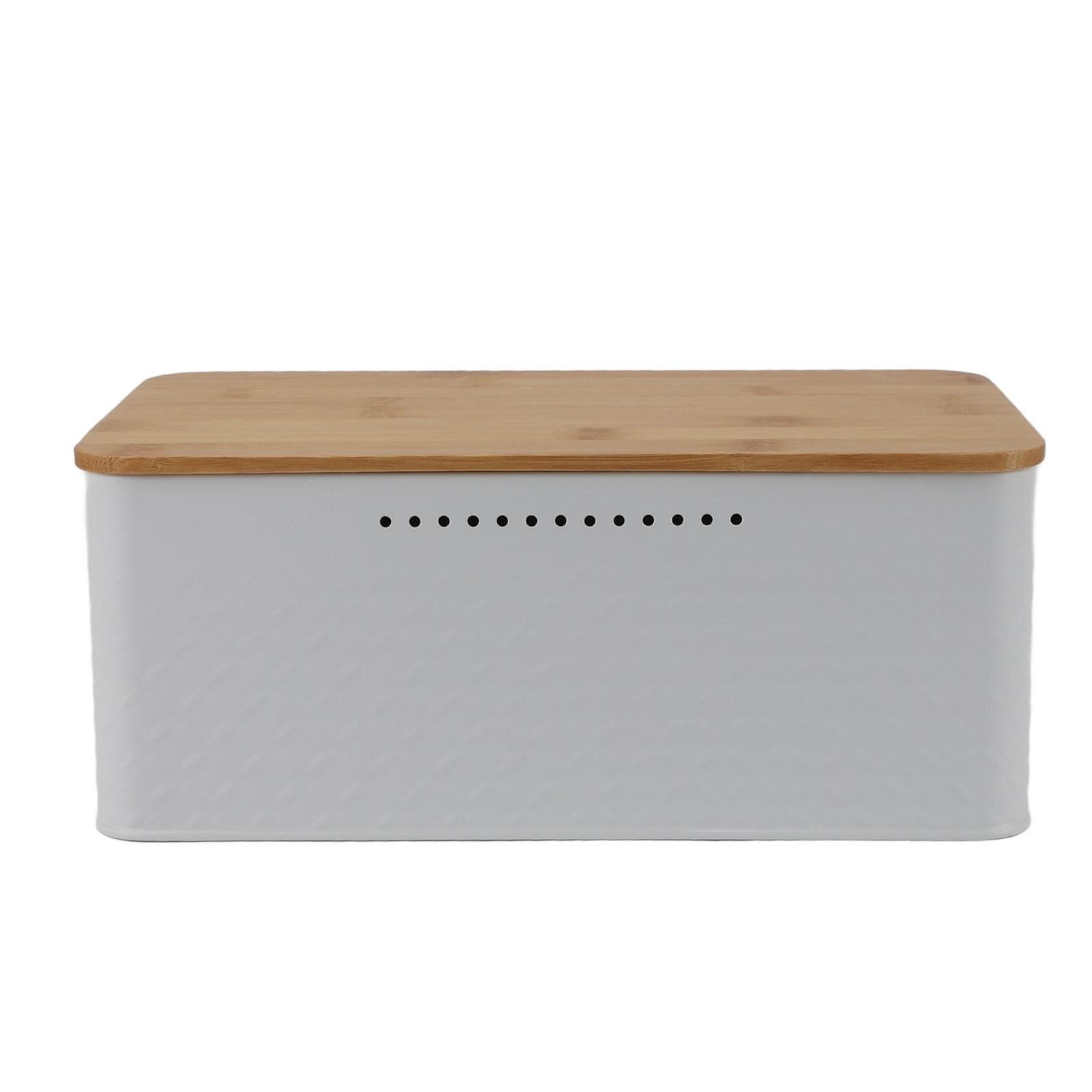 Bread Box Storage Bin with Bamboo Lid Grid Pattern Vent Holes Large Capacity Rectangle Bread Keeper L(for 6.5-9kg) white