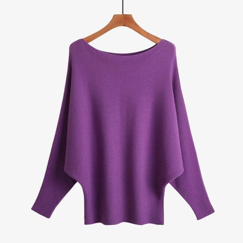 Autumn Batwing Long Sleeve Knitted Sweater Casual Slash Neck Solid Warm Pullover Fashion 18 Colors Loose Jumpers Tops 29626 One Size purple