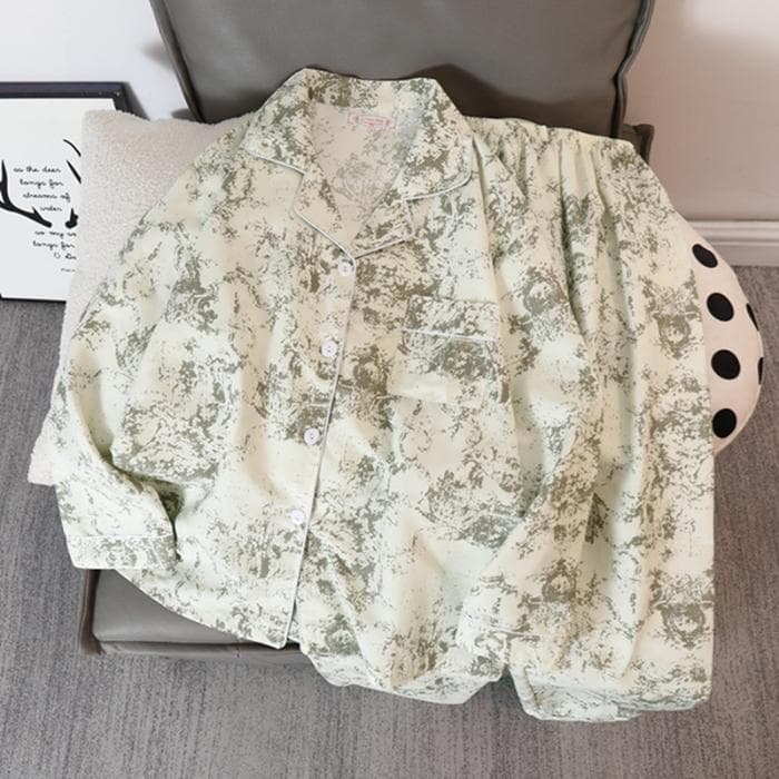 Chinese Style Ink Print Vintage Pajamas Set for Women Nightwear Autumn Casual All-match Women's Pajamas Korean New Sleepwear XXL
