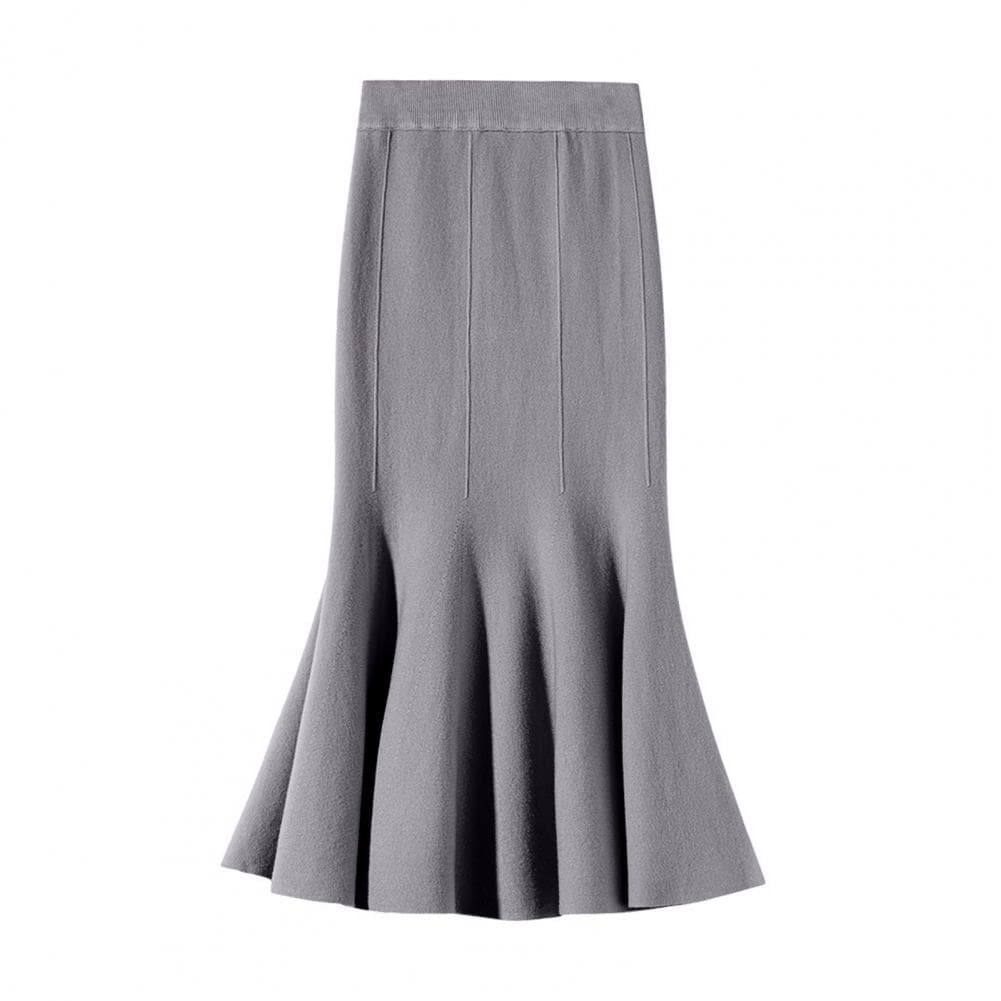 Maxi Skirt Elegant Viscose Fishtail Skirt with High Waist Elastic Design for Office Lady Work Leisure Wear One Size grey